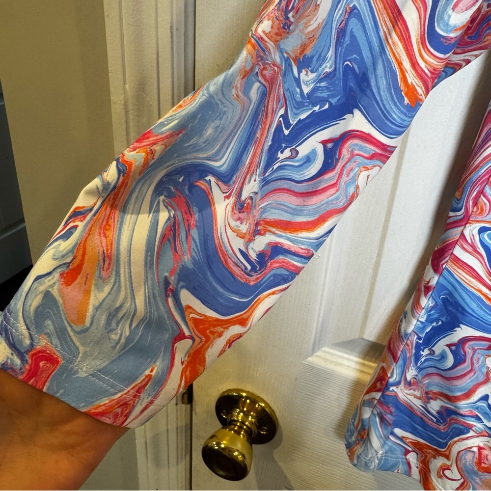 J.McLaughlin Catalina Cloth Fabric Marble Print Top S Blue Pink Orange Stretch - Picture 5 of 11